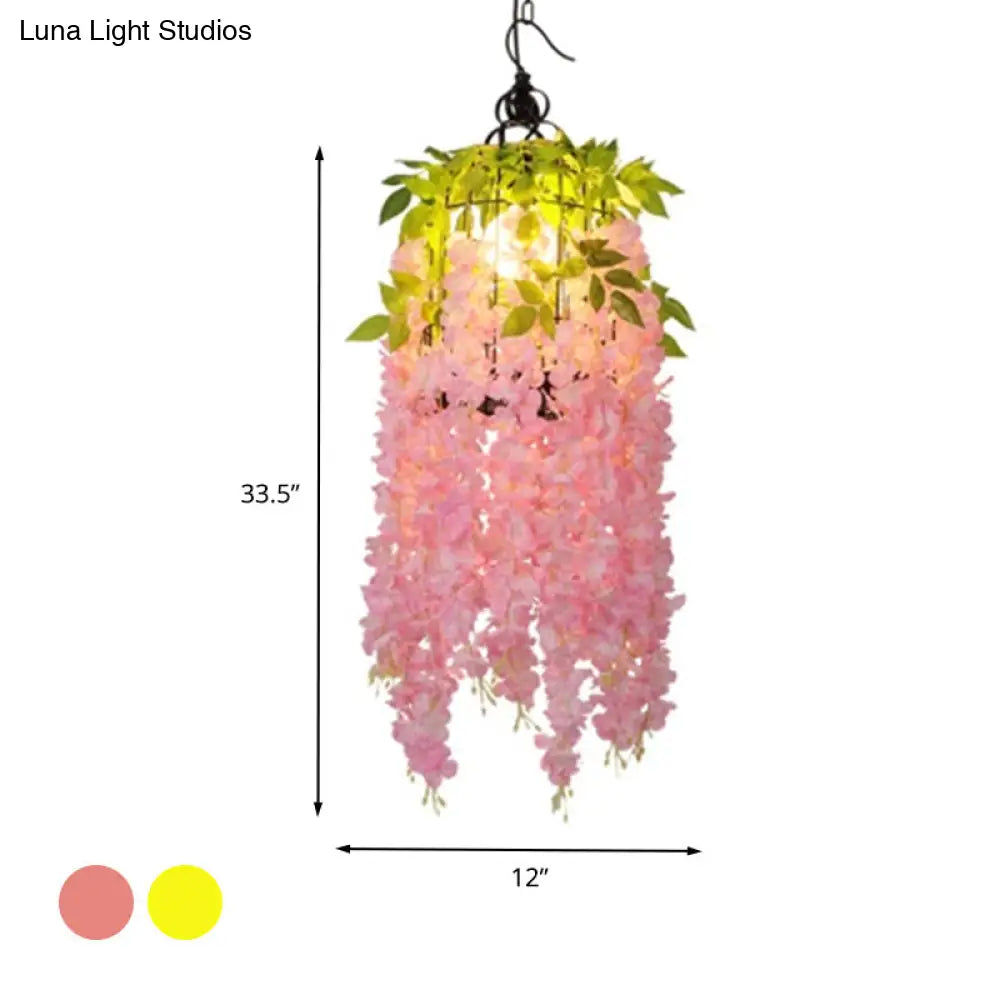 Industrial Metal Flower Pendant Light With Pink/Yellow Led - Ceiling Lamp For Restaurant