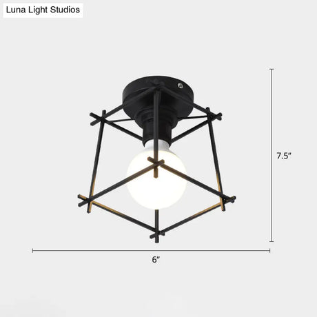 Industrial Metal Flush Ceiling Light Fixture - Cage Style Small Aisle 1 Head Black Flushmount