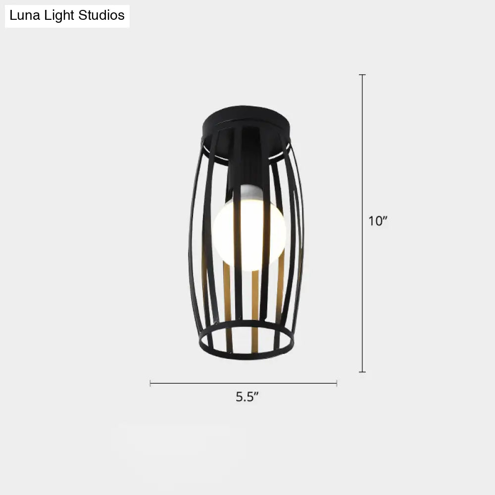 Industrial Metal Flush Ceiling Light Fixture - Cage Style Small Aisle 1 Head Black Flushmount