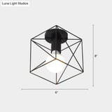 Industrial Metal Flush Ceiling Light Fixture - Cage Style Small Aisle 1 Head Black Flushmount