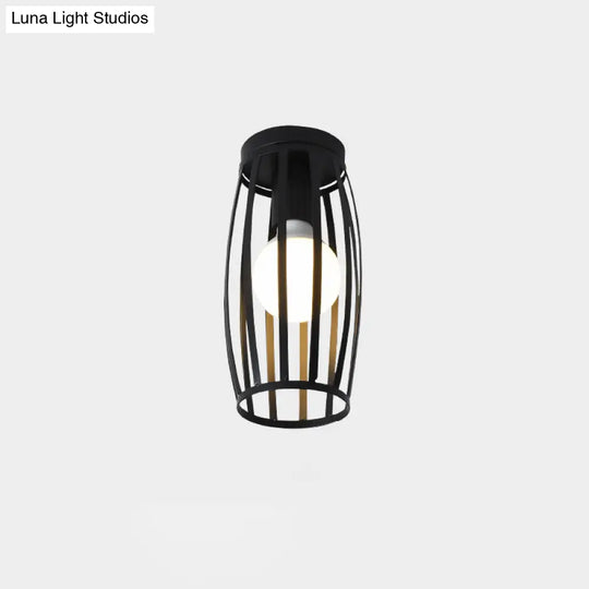 Industrial Metal Flush Ceiling Light Fixture - Cage Style Small Aisle 1 Head Black Flushmount