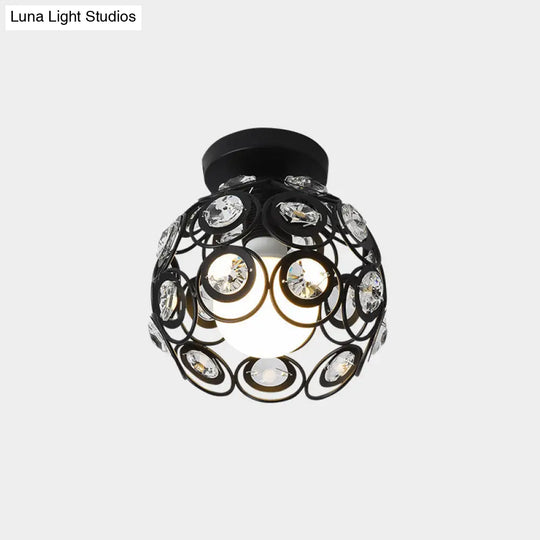 Industrial Metal Flush Ceiling Light Fixture - Cage Style Small Aisle 1 Head Black Flushmount