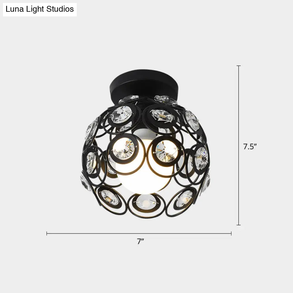 Industrial Metal Flush Ceiling Light Fixture - Cage Style Small Aisle 1 Head Black Flushmount