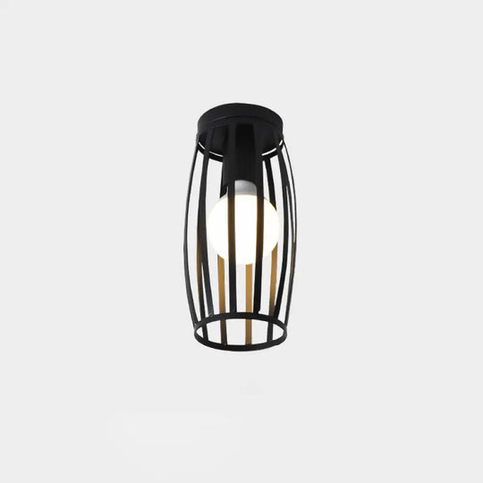 Industrial Metal Flush Ceiling Light Fixture - Cage Style Small Aisle 1 Head Black Flushmount