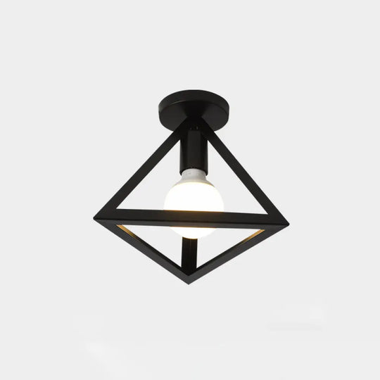 Industrial Metal Flush Ceiling Light Fixture - Cage Style Small Aisle 1 Head Black Flushmount