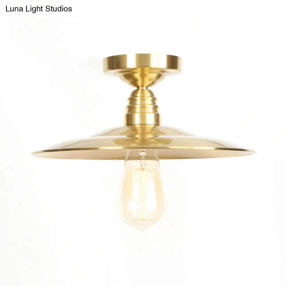 Industrial Metal Flush Mount Ceiling Light - Gold Saucer Single Head Fixture For Living Room Brass /