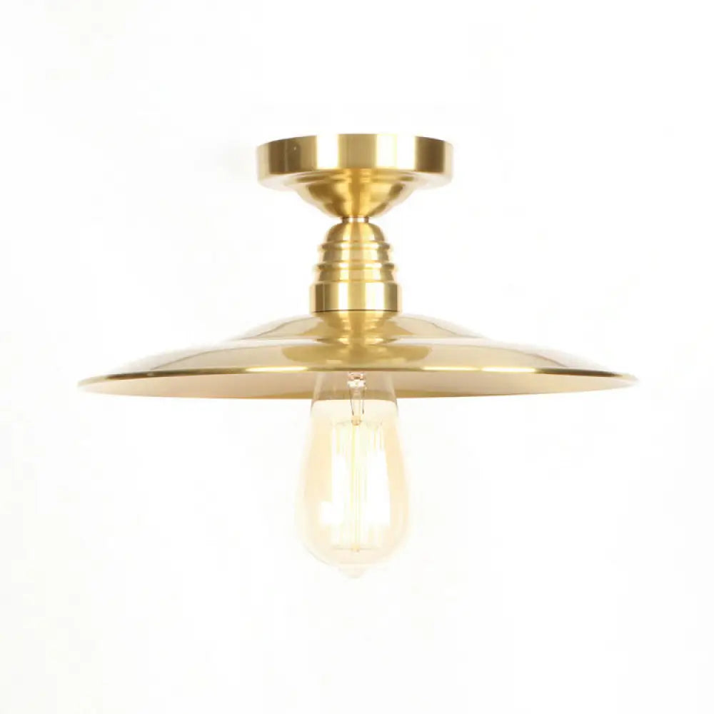 Industrial Metal Flush Mount Ceiling Light - Gold Saucer Single Head Fixture For Living Room Brass