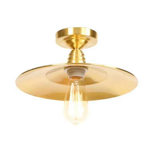 Industrial Metal Flush Mount Ceiling Light - Gold Saucer Single Head Fixture For Living Room Brass