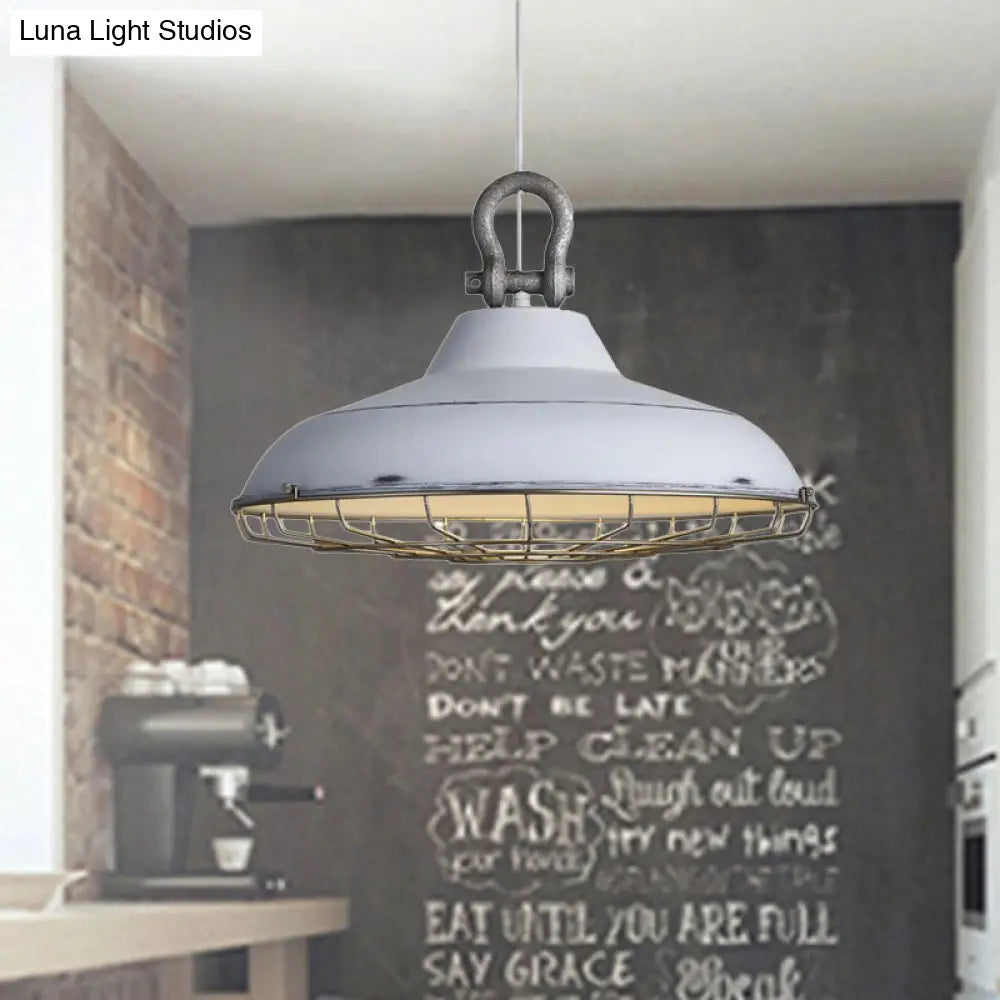 Metal Frame Pendant Light With Industrial Barn Shade And 1 Bulb White/Copper/Rust Hanging Lamp For