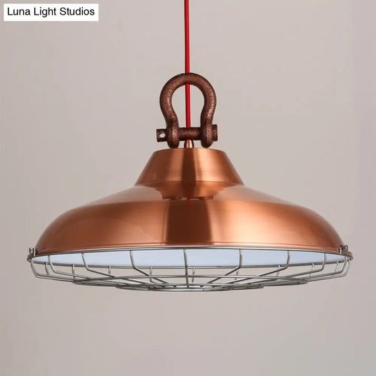 Industrial Metal Frame Pendant Lighting Fixture With Barn Shade - 1 Bulb Living Room Lamp