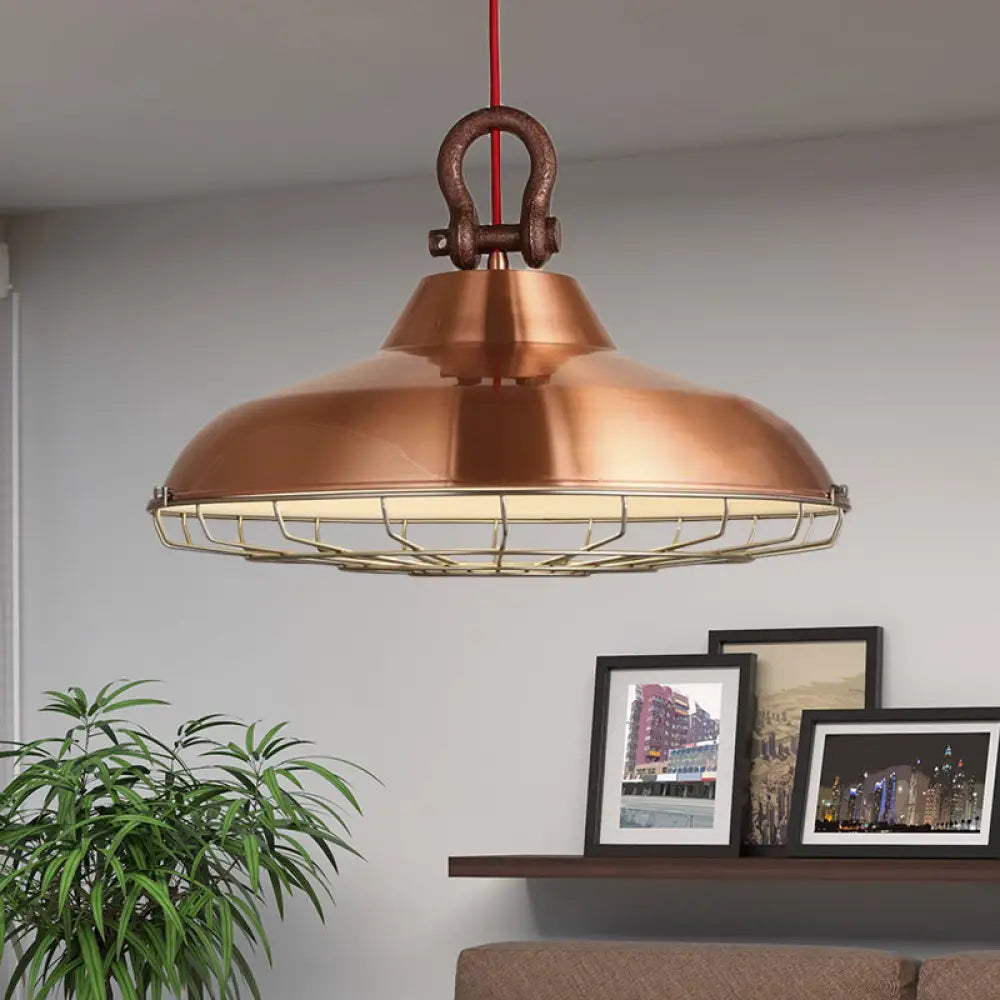 Industrial Metal Frame Pendant Lighting Fixture With Barn Shade - 1 Bulb Living Room Lamp