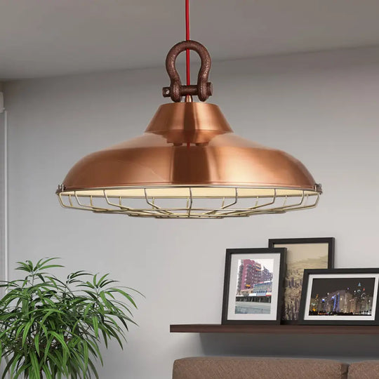 Industrial Metal Frame Pendant Lighting Fixture With Barn Shade - 1 Bulb Living Room Lamp