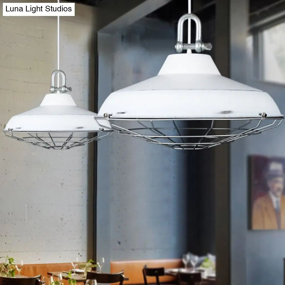 Metal Frame Pendant Light With Industrial Barn Shade And 1 Bulb White/Copper/Rust Hanging Lamp For