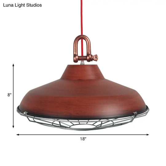 Metal Frame Pendant Light With Industrial Barn Shade And 1 Bulb White/Copper/Rust Hanging Lamp For