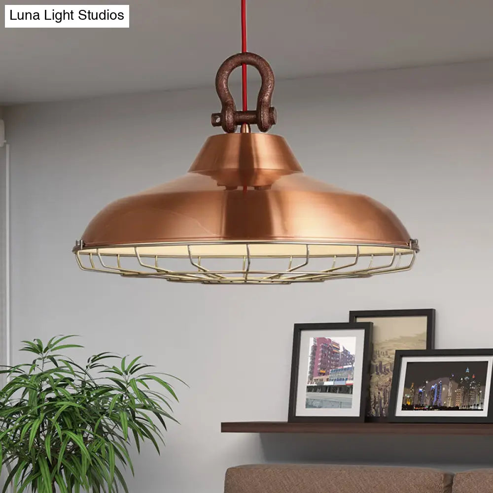 Metal Frame Pendant Light With Industrial Barn Shade And 1 Bulb White/Copper/Rust Hanging Lamp For