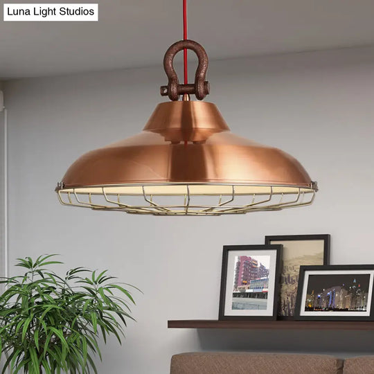 Metal Frame Pendant Light With Industrial Barn Shade And 1 Bulb White/Copper/Rust Hanging Lamp For