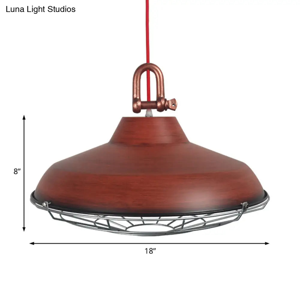 Industrial Metal Frame Pendant Lighting Fixture With Barn Shade - 1 Bulb Living Room Lamp