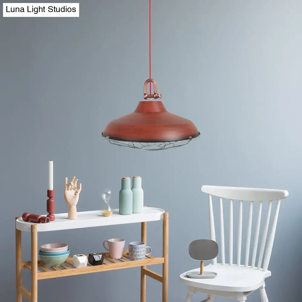 Metal Frame Pendant Light With Industrial Barn Shade And 1 Bulb White/Copper/Rust Hanging Lamp For