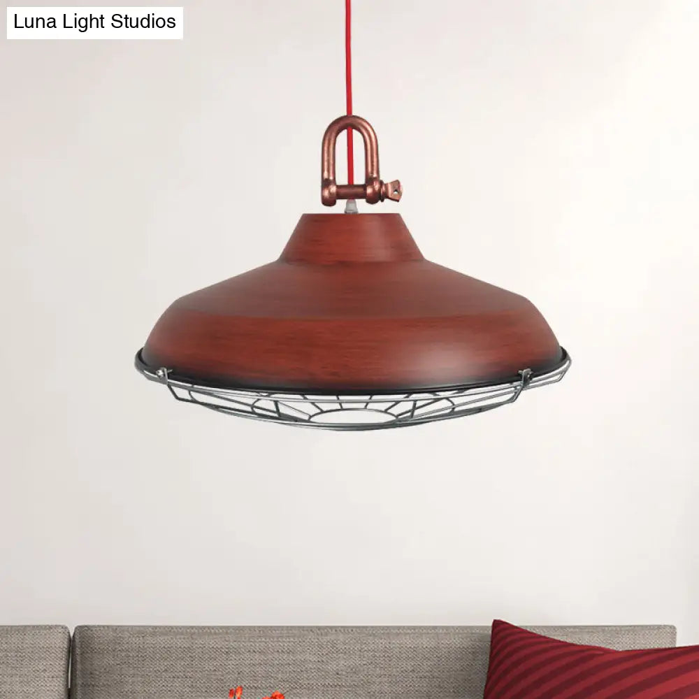 Metal Frame Pendant Light With Industrial Barn Shade And 1 Bulb White/Copper/Rust Hanging Lamp For