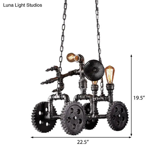 Industrial Metal Gear Pendant Lamp With Robot - Antique Silver Chandelier