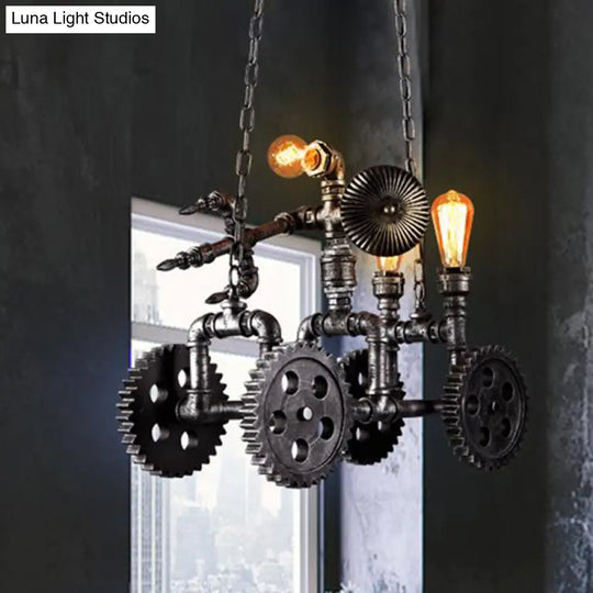 Industrial Metal Gear Pendant Lamp With Robot - Antique Silver Chandelier