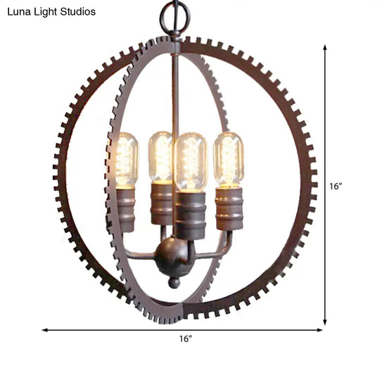 Industrial Metal Hanging Chandelier With 4-Lights Globe Shade And Bronze Finish For Dining Room