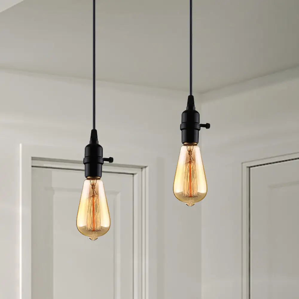 Industrial Metal Hanging Lamp With Adjustable Cord - Black Exposed Bulb Ceiling Fixture For