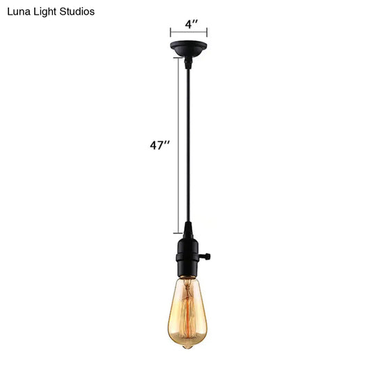 Industrial Metal Hanging Lamp Black Exposed Bulb Adjustable Cord - Perfect For Restaurants
