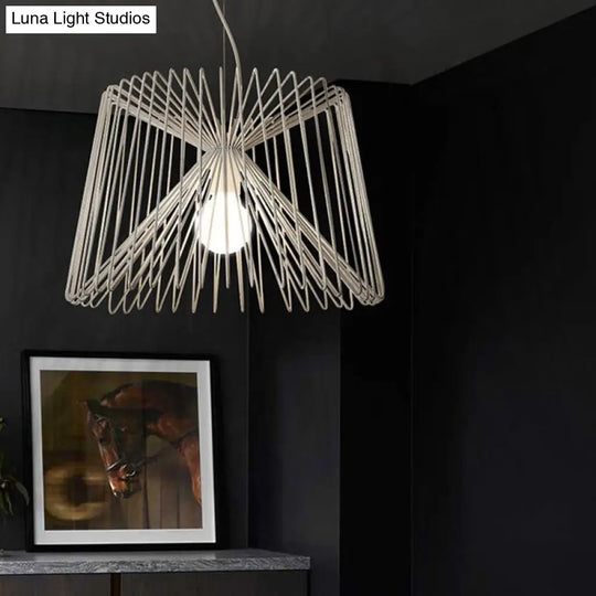 Industrial Black/White Metal Hanging Lamp With Adjustable Cord - Living Room Ceiling Light White