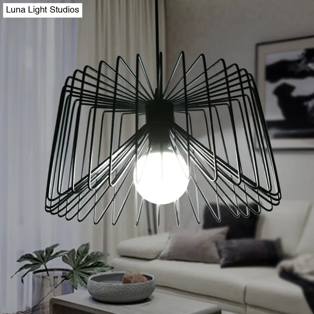 Industrial Black/White Metal Hanging Lamp With Adjustable Cord - Living Room Ceiling Light Black