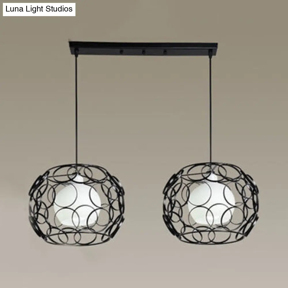 Metal Circles Design Hanging Lamp - Industrial Pendant Lighting With Inner Glass Shade (Black/White)