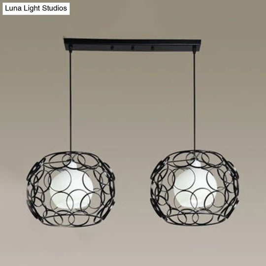 Metal Circles Design Hanging Lamp - Industrial Pendant Lighting With Inner Glass Shade (Black/White)