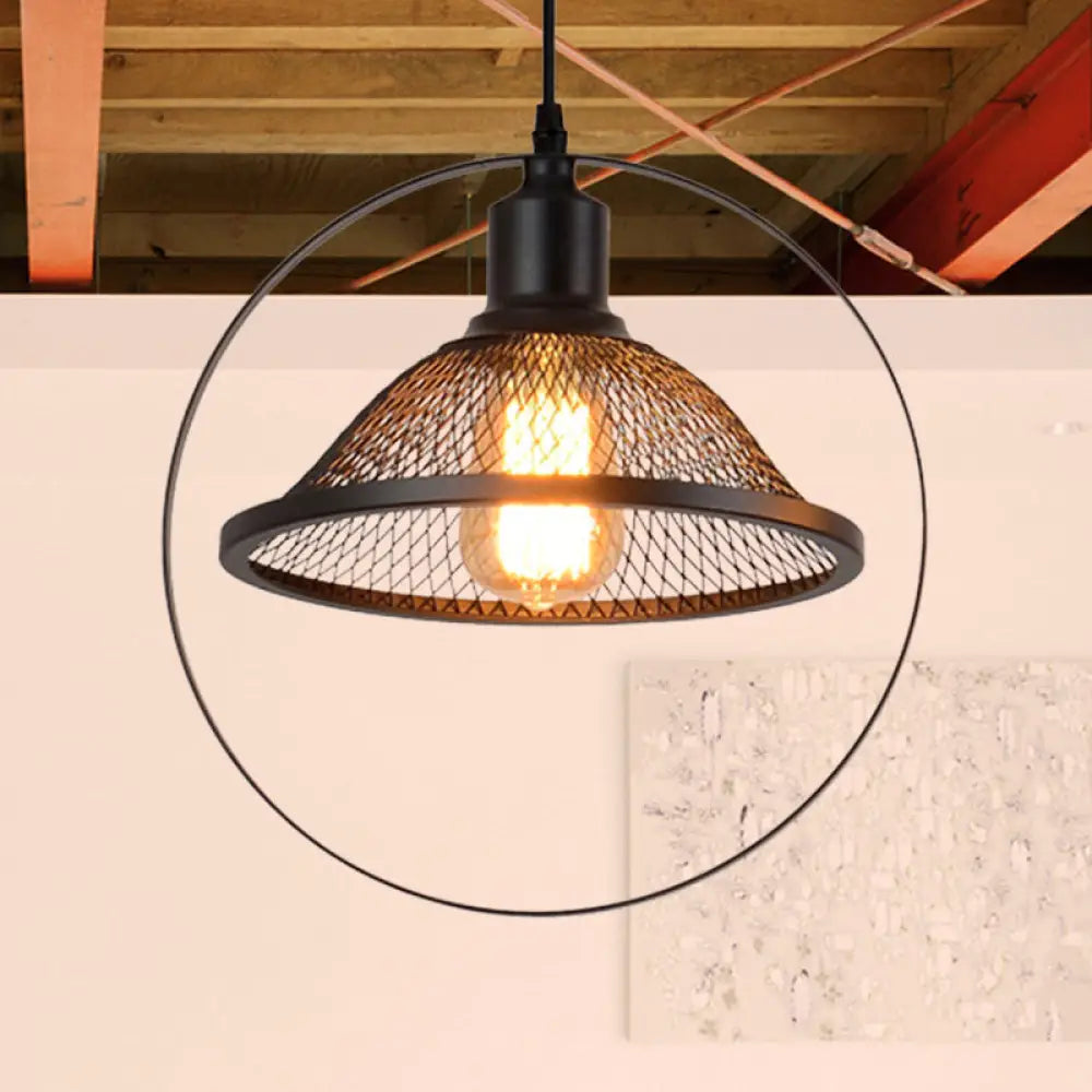 Industrial Metal Hanging Pendant Light In Black For Living Room - Single Bell/Dome Design / Bell