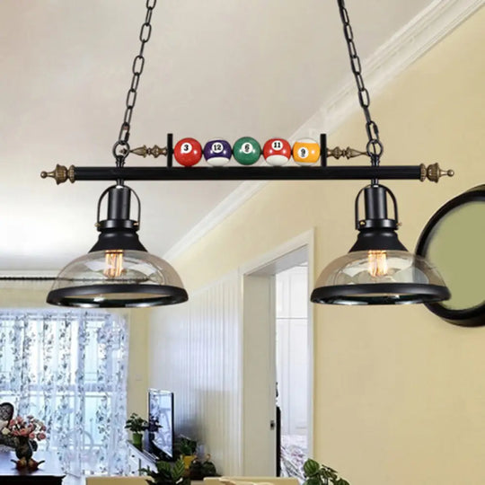 Industrial Metal Island Pendant Light Fixture With Shaded Design And Billiard Decoration 2 / Black