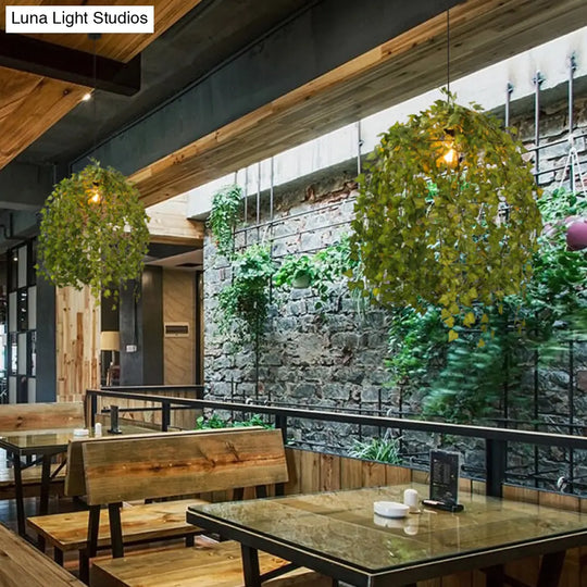 Suspension Lamp: Sphere Restaurant Plant - Industrial Metal Green Led Pendant Light (12/23.5 Dia 1