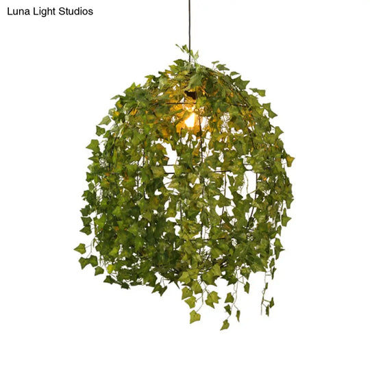 Suspension Lamp: Sphere Restaurant Plant - Industrial Metal Green Led Pendant Light (12/23.5 Dia 1