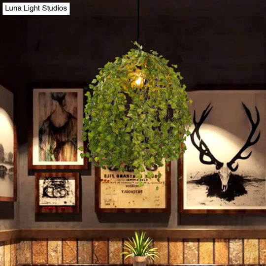 Suspension Lamp: Sphere Restaurant Plant - Industrial Metal Green Led Pendant Light (12/23.5 Dia 1