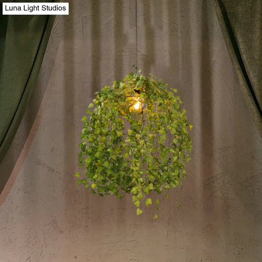 Industrial Metal Led Pendant Light - Sphere Restaurant Plant Suspension Lamp Green 12’/23.5’