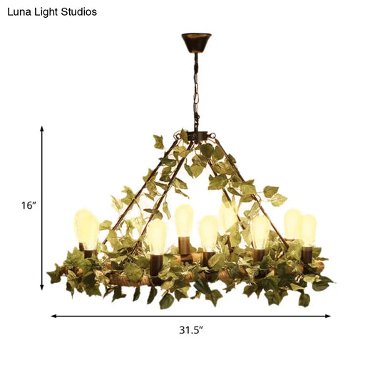 Industrial Metal Led Pendant Light With 10 Bulbs - Pink/Green Finish Perfect For Restaurants