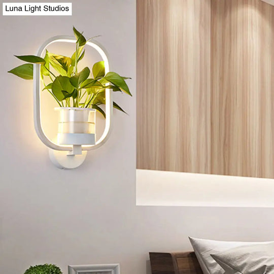 Industrial Metal Led Wall Sconce With Round/Oval Shape And 3 Color Light Options For Bedroom