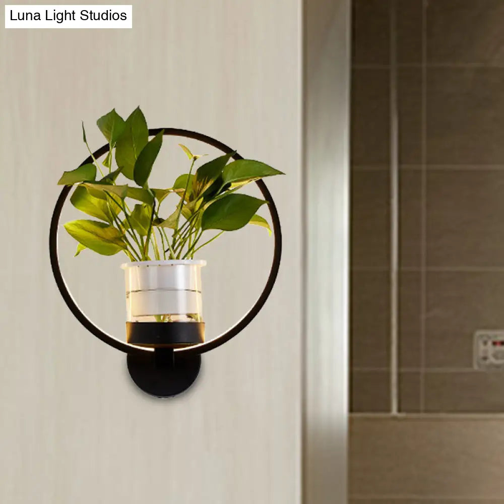 Industrial Metal Led Wall Sconce With Round/Oval Shape And 3 Color Light Options For Bedroom