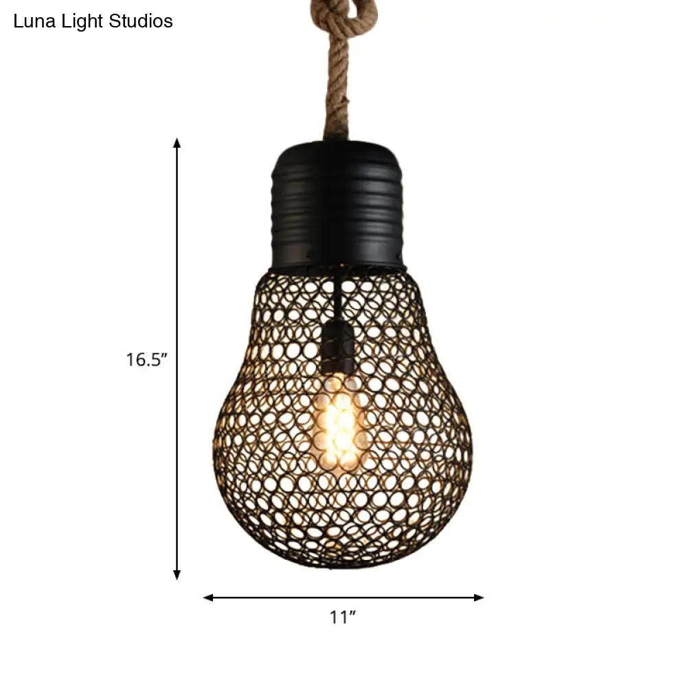 6/11 Wide Metal Mesh Bulb Cage Pendant - Loft Style Ceiling Light For Restaurants 1 Head Suspension