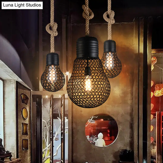 6/11 Wide Metal Mesh Bulb Cage Pendant - Loft Style Ceiling Light For Restaurants 1 Head Suspension