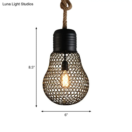 6/11 Wide Metal Mesh Bulb Cage Pendant - Loft Style Ceiling Light For Restaurants 1 Head Suspension