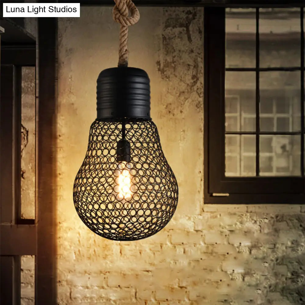 Industrial Metal Mesh Pendant Light - 6’/11’ Wide Loft Style 1 Head Black