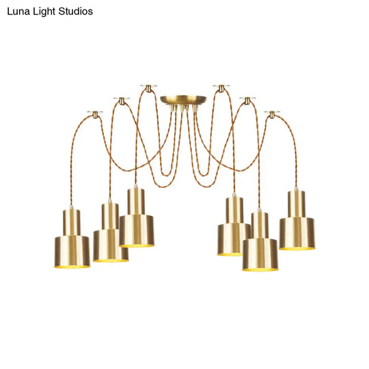 Industrial Metal Multi Pendant Light With Gold Finish - Tubular Living Room Ceiling Lamp