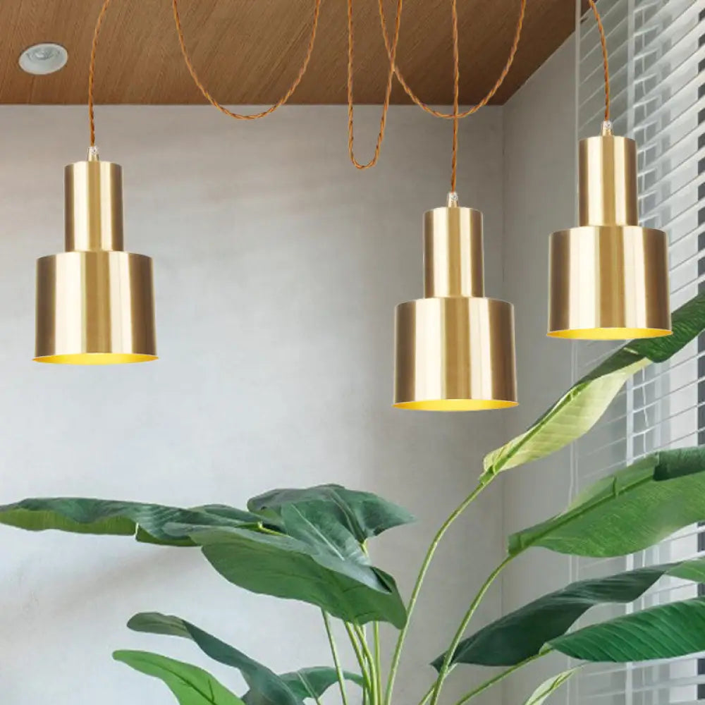 Industrial Metal Multi Pendant Light With Gold Finish - Tubular Living Room Ceiling Lamp