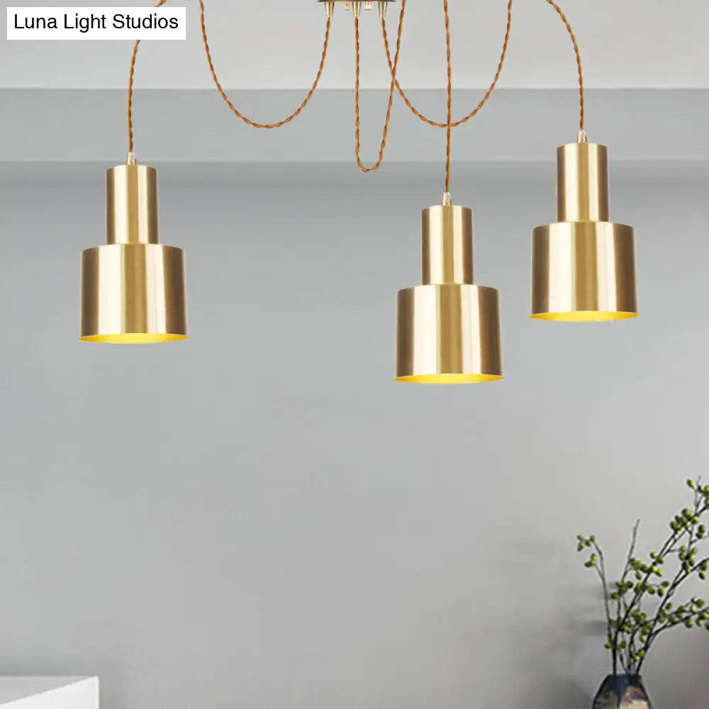 Industrial Metal Multi Pendant Light With Gold Finish - Tubular Living Room Ceiling Lamp