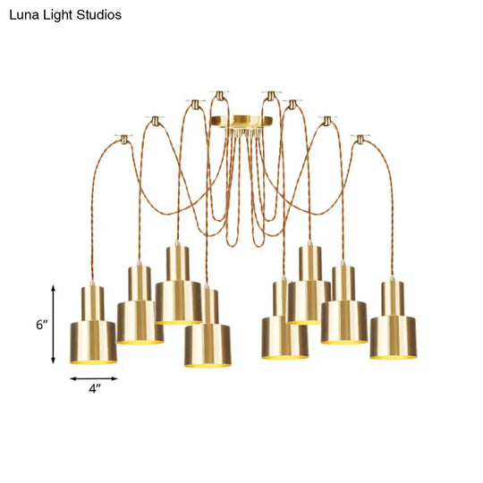 Industrial Metal Multi Pendant Light With Gold Finish - Tubular Living Room Ceiling Lamp