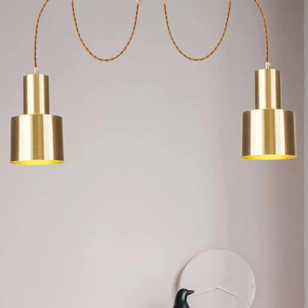 Industrial Metal Multi Pendant Light With Gold Finish - Tubular Living Room Ceiling Lamp